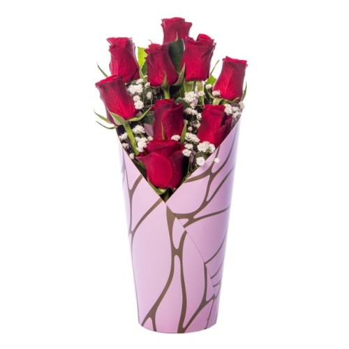9 Red Roses in Pink Decorative Box
