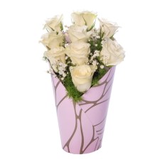 9 White Roses in Pink Decorative Box