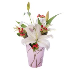 White Lilies in Pink Decorative Box