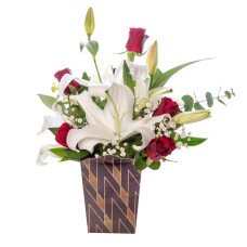 Red Rose and White Lily in Harlequin Box