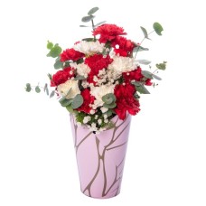 Red Carnation and White Carnation in Pink Decorative Box
