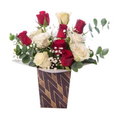 Red Roses and White Roses in Harlequin Box