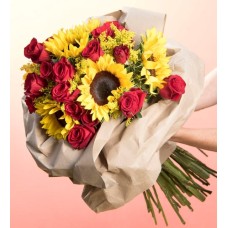 Bouquet of Sunflowers and Red Roses