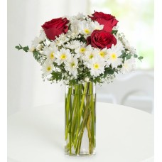 3 Red Roses and Daisies - Symbol of Love
