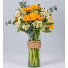 Sunflowers and White Astromelias in a Vase