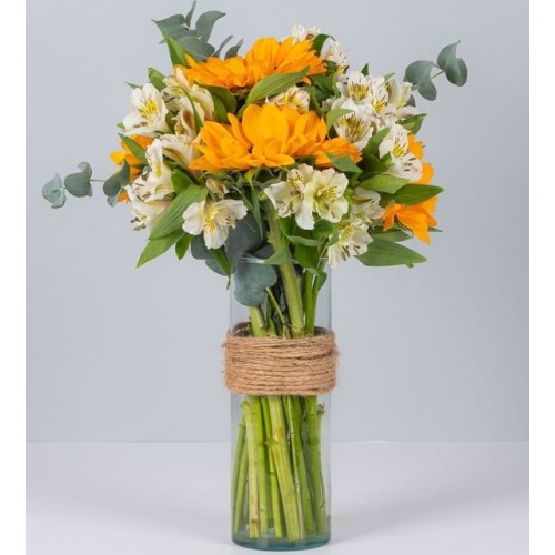 Sunflowers and White Astromelias in a Vase