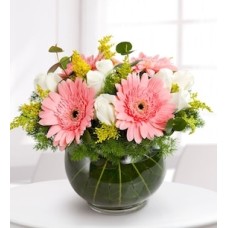 Pink Gerberas and White Rose Fishbowl