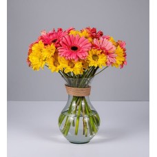 Arrangement Of Pink Gerberas And Yellow Daisies