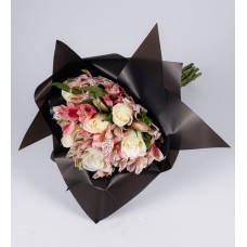 Bouquet of Pink Astromelias and White Roses