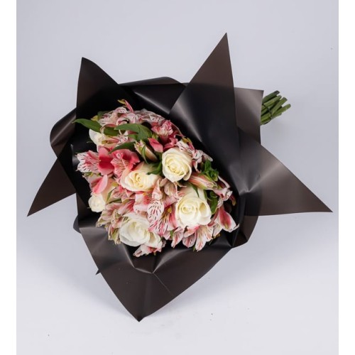 Bouquet of Pink Astromelias and White Roses