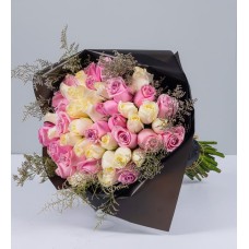 Bouquet Of White And Pink Roses