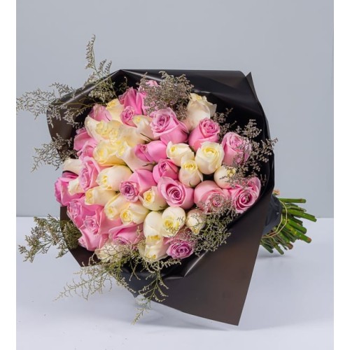 Bouquet Of White And Pink Roses