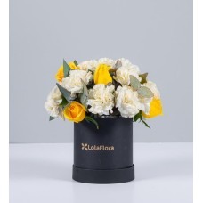 White Carnations And Yellow Rose In Box