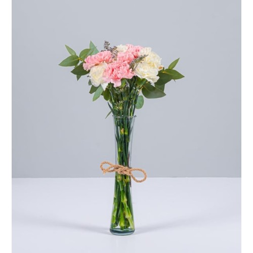 Assorted Carnations In Thin Vase