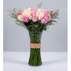 50 White And Pink Roses In A Vase