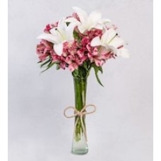 White Lilies and Pink Astromelias