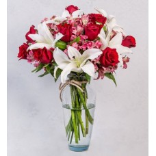 White Lilies, Red Rose And Pink Astromelia