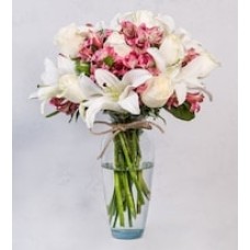 White Lilies, White Rose and Pink Astromelia
