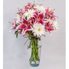 Pink Lilies, White Gerberas And Pink Astromelias