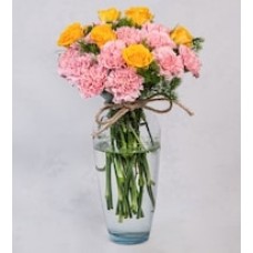 Detail of Pink Carnations and Yellow Roses