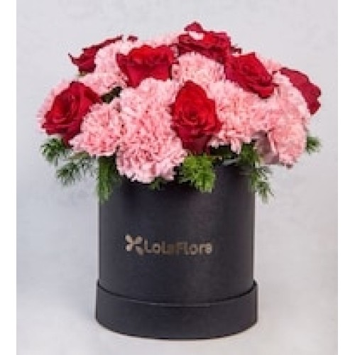 Red Roses and Pink Carnations in a Petite Box