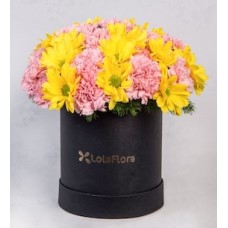 Yellow Daisies and Pink Carnations in a Small Box