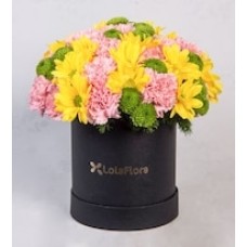 Yellow Daisies, Yokos and Pink Carnations in Petty Box
