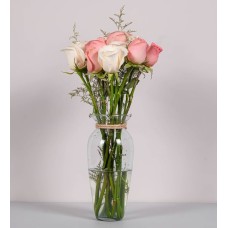 12 White And Pink Roses With Limonium