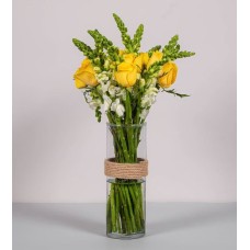Yellow roses with white puppies