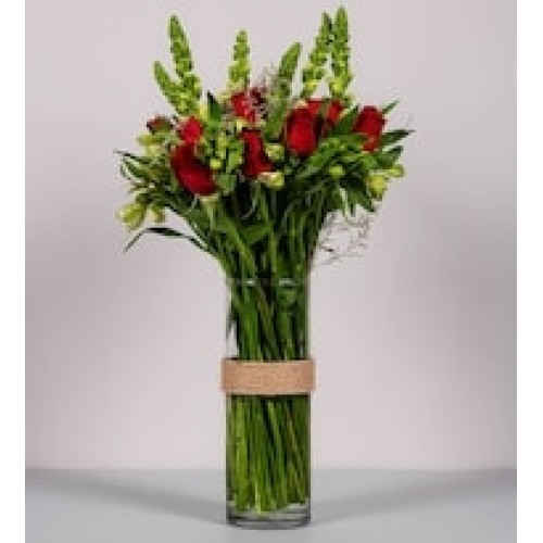 Red Roses, Doggies and White Astromelias