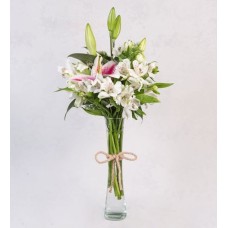 White Astromelias and Pink Lilies in a Vase