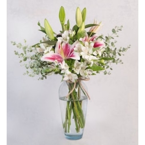 Detail of White Astromelias and Pink Lily