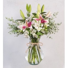 Arrangement of White Astromelias and Pink Lily