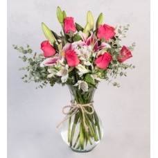 Arrangement of White Astromelias, Lilies and Pink Topaz