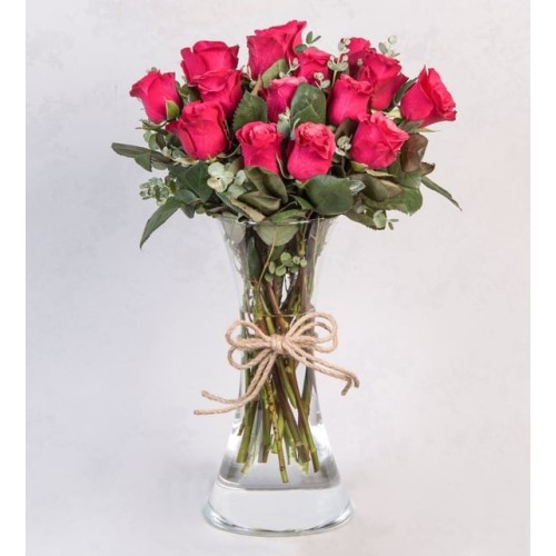 16 Topaz Roses In Vase