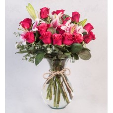 Arrangement Of Pink Liles And Fucsia Roses