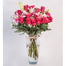 Pink Lilies and Topaz Roses in Vase