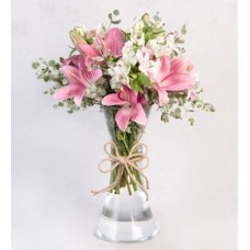 Pink Lilys and Astromelias in Vase