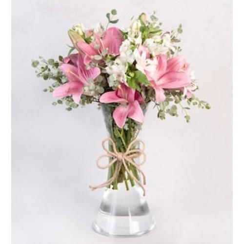 Pink Lilys and Astromelias in Vase