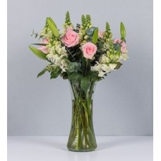 Arrangement of Roses, Lily and White Dogs