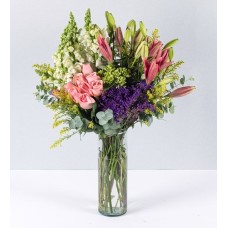 Arrangement Pink Roses Lily And Purple Details