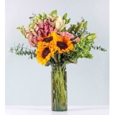 Sunflowers and Pink Dogs in Cylinder