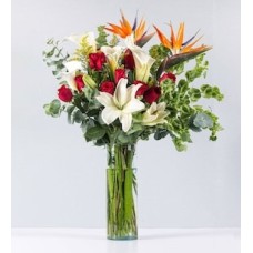 White Lily and Red Roses in Cylinder