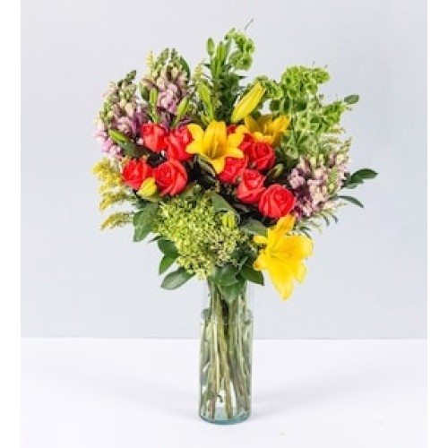 Orange Roses and Yellow Lily
