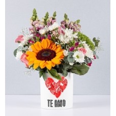 Sunflower and Daisies Pot With Love Sticker