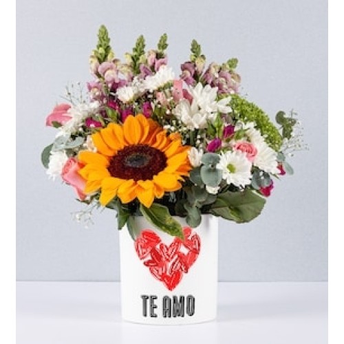 Sunflower and Daisies Pot With Love Sticker