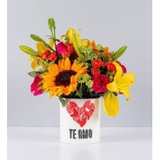 Sunflower Pot and Yellow Lily With Love Sticker