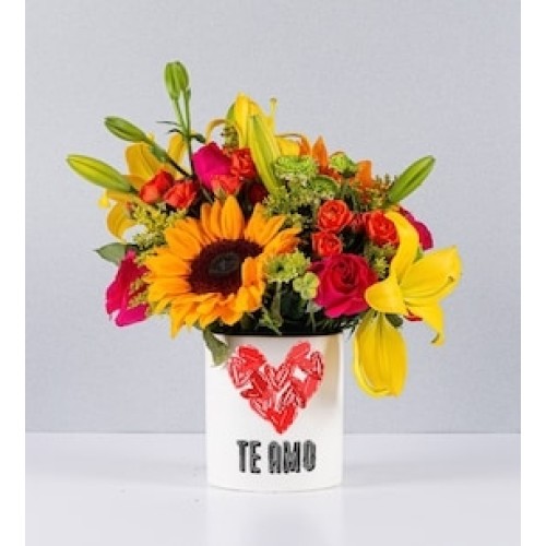 Sunflower Pot and Yellow Lily With Love Sticker