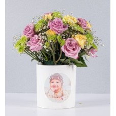 Lilac Roses and Carnations Pot With Personalized Sticker