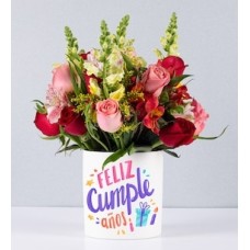 Bicolor Roses Pot and Happy Birthday Sticker